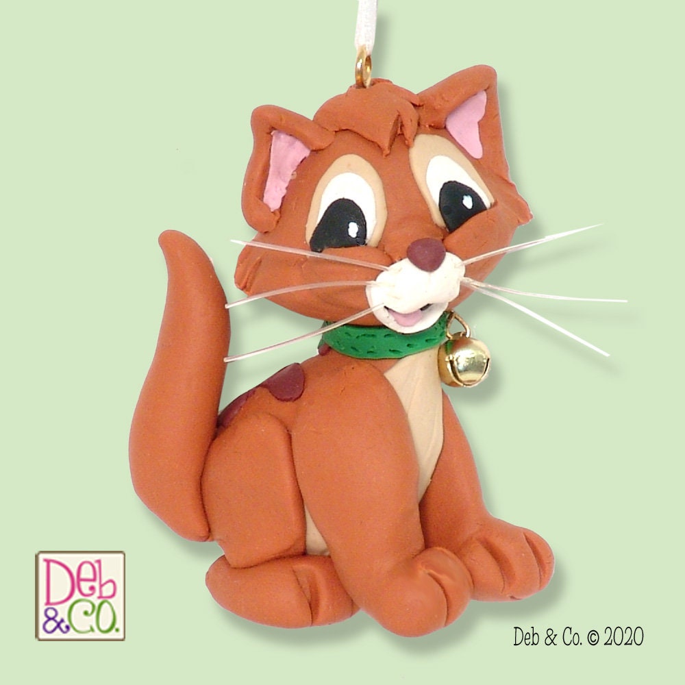 Orange Tabby KITTY CAT HANDMADE Polymer Clay Christmas Ornament