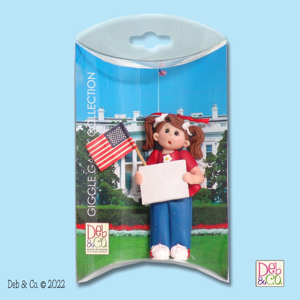 Personalized Christmas Ornaments, PATRIOTIC, Giggle Gang Little Girl, Personalized Ornaments,HANDMADE Polymer Clay in Custom Gift Box