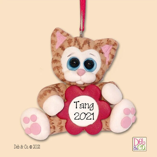 Orange Tabby  KITTY CAT HANDMADE Polymer Clay Personalized Christmas Ornament - Limited Edition