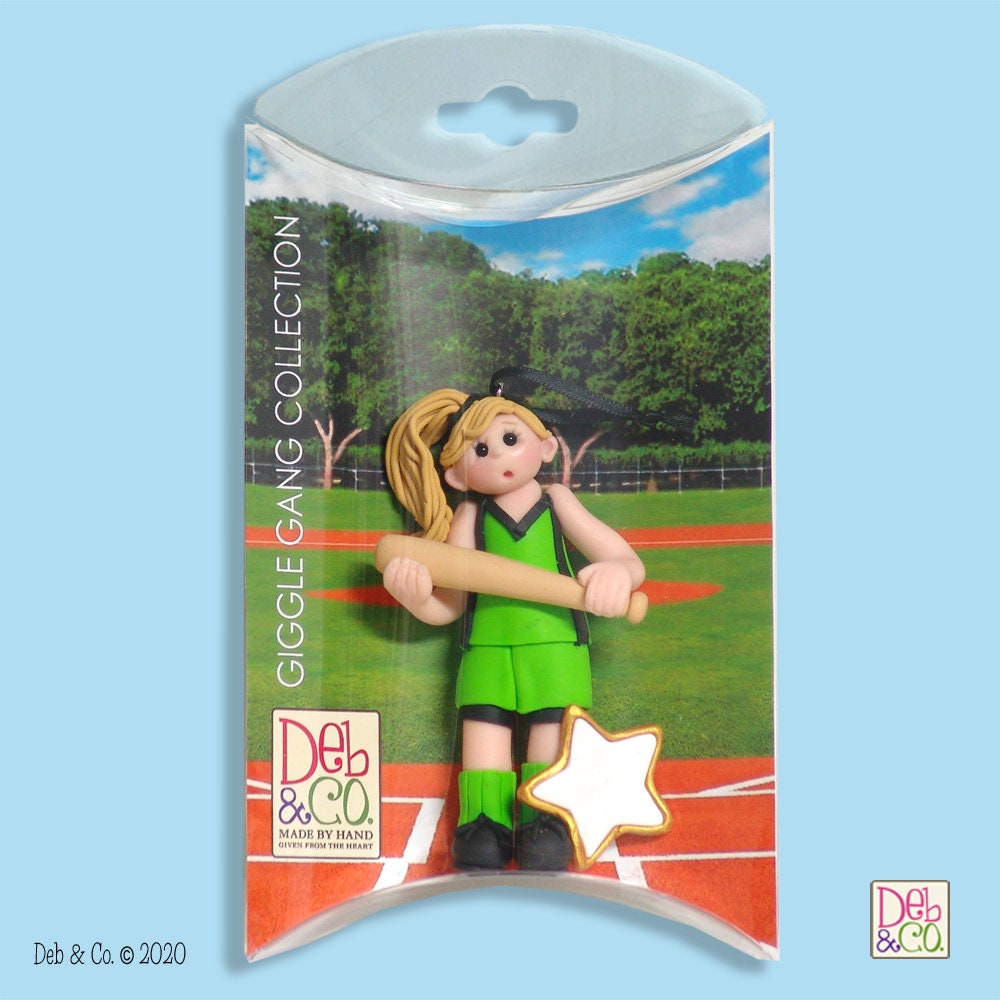 Girl Baseball / Softball Player Personalized Christmas Ornament, Handmade Polymer Clay in Custom Gift Box