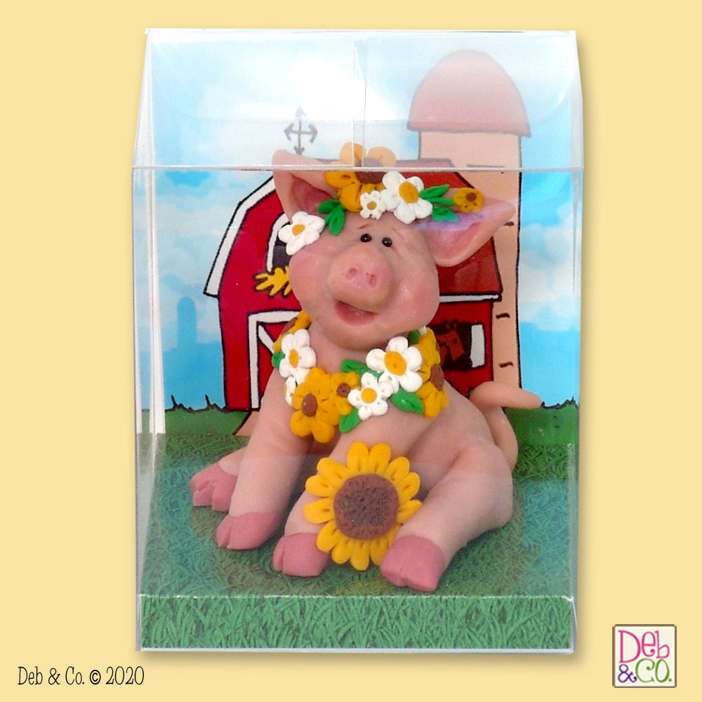 Handmade POLYMER Clay Piggy Figurine in Custom Gift Box - Barnyard Friends