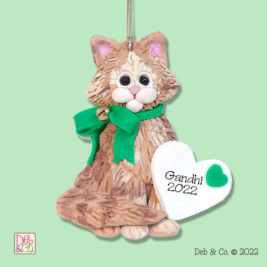 Orange & Tan KITTY CAT HANDMADE Polymer Clay Personalized Christmas Ornament - Limited Edition