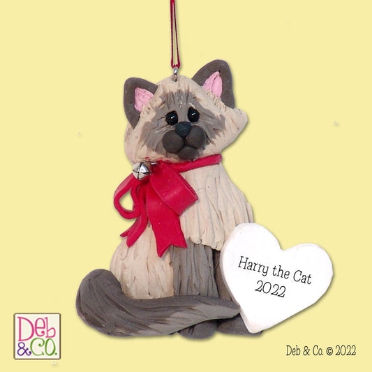Himalayan / Siamese  KITTY CAT HANDMADE Polymer Clay Personalized Christmas Ornament