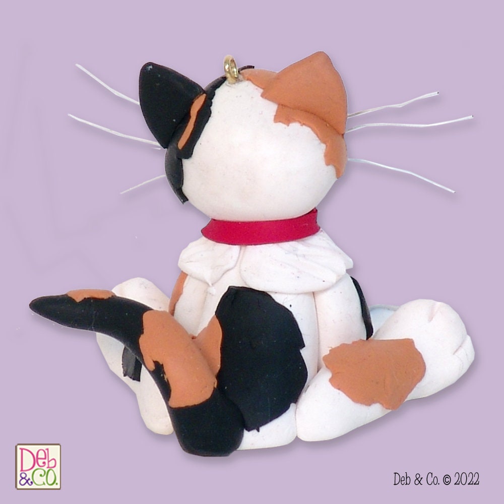 Calico KITTY CAT HANDMADE Polymer Clay Personalized Christmas Ornament - Limited Edition