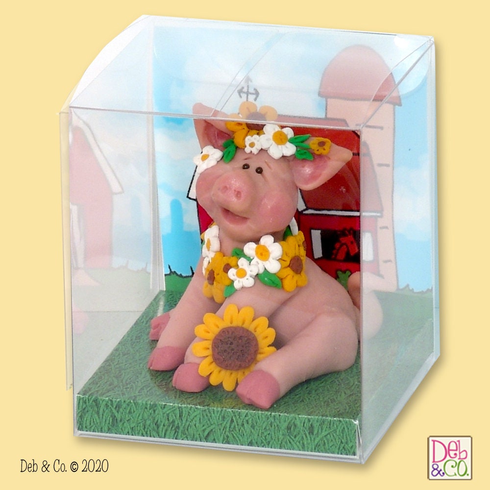 Handmade POLYMER Clay Piggy Figurine in Custom Gift Box - Barnyard Friends
