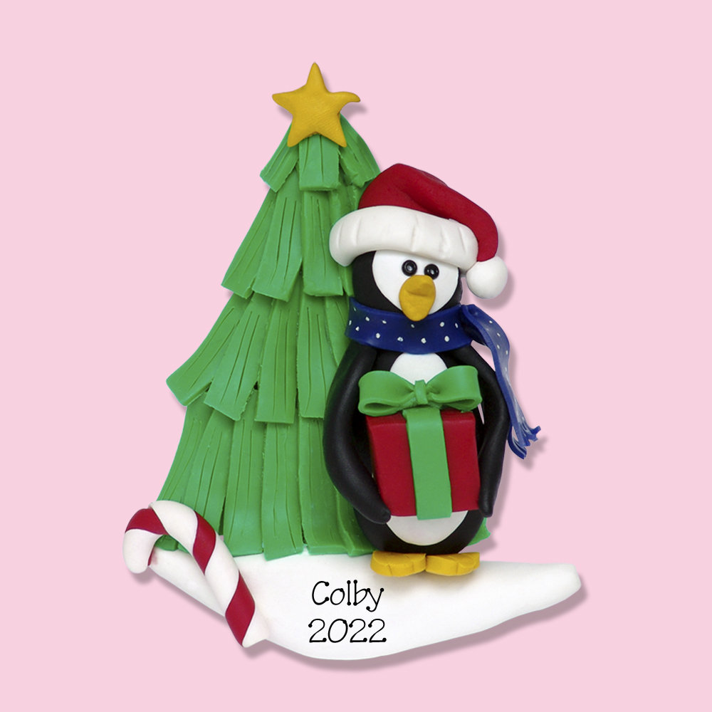 Handmade Polymer Clay PENGUIN Personalized Christmas Ornament