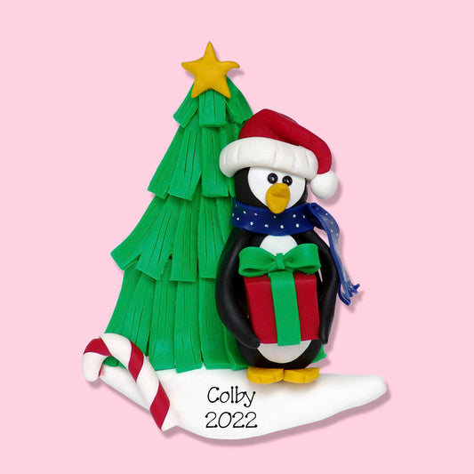 Handmade Polymer Clay PENGUIN Personalized Christmas Ornament