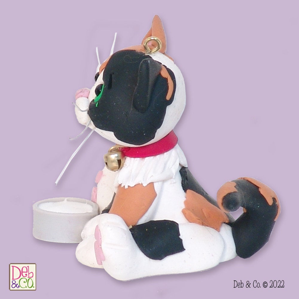 Calico KITTY CAT HANDMADE Polymer Clay Personalized Christmas Ornament - Limited Edition