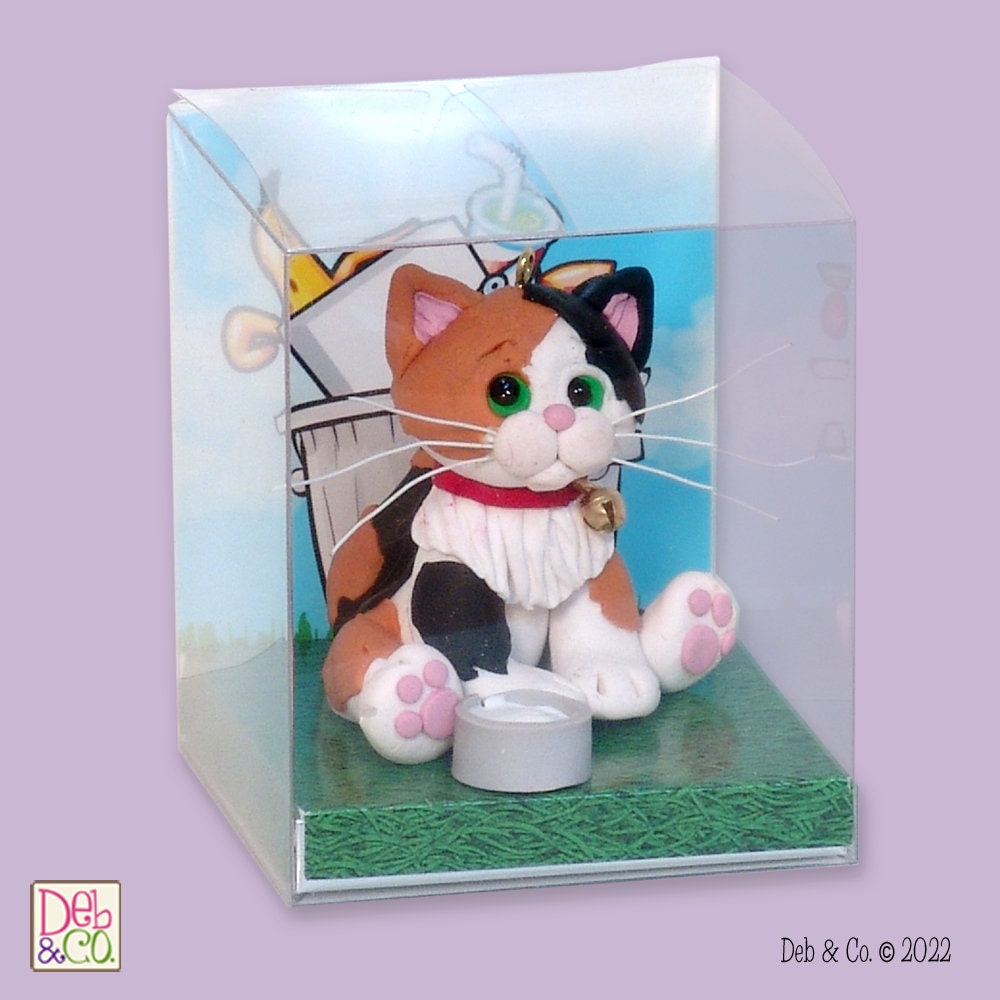 Calico KITTY CAT HANDMADE Polymer Clay Personalized Christmas Ornament - Limited Edition