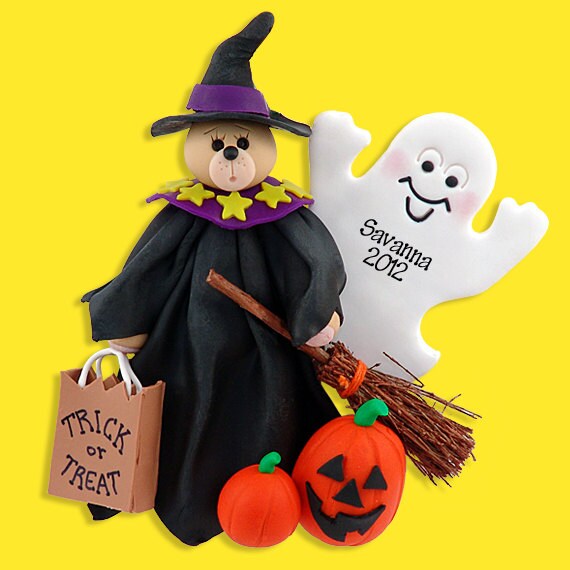 Belly Bear in Witch Costume HANDMADE POLYMER CLAY Personalized Halloween Ornament