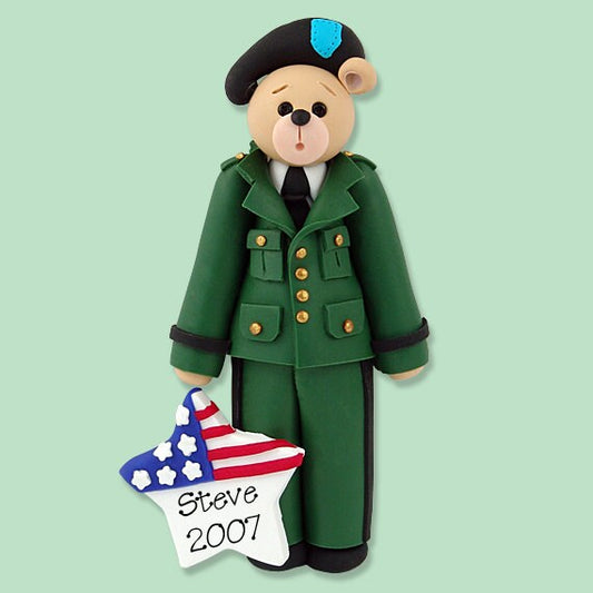 MILITARY  Belly Bear ARMY / Soldier Handmade Polymer Clay Personalized Christmas Ornament
