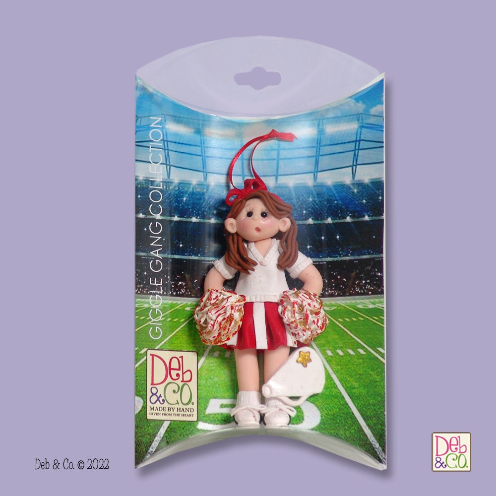 RED CHEERLEADER Personalized Christmas Ornament Handmade Polymer Clay