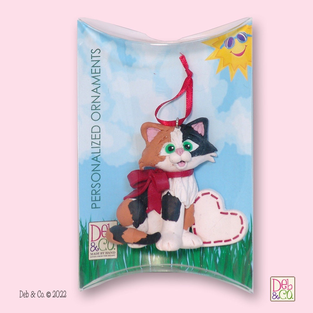 Calico KITTY CAT HANDMADE Polymer Clay Personalized Christmas Ornament - Limited Edition #2