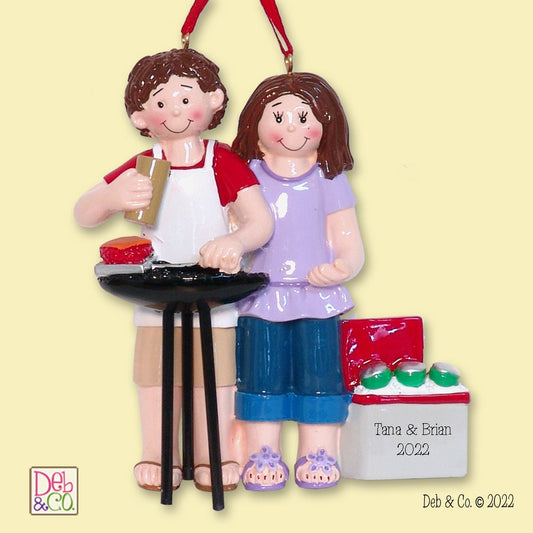 Grilling / Barbecue Couple Personalized Christmas Ornament - Hand Painted