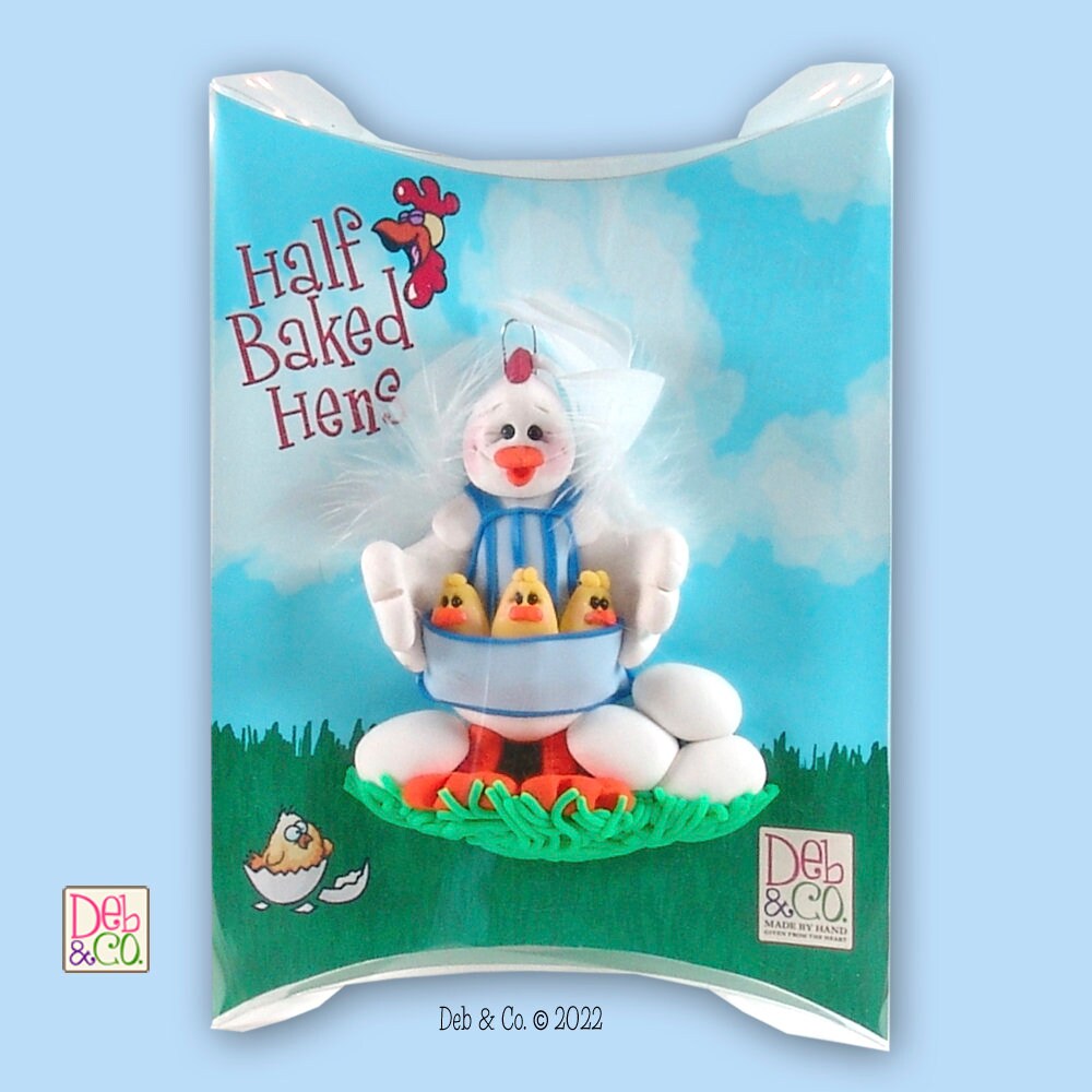 Half Baked Hens Mom or Grandma with 3 Baby Chicks HANDMADE POLYMER CLAY Personalized Christmas Ornament