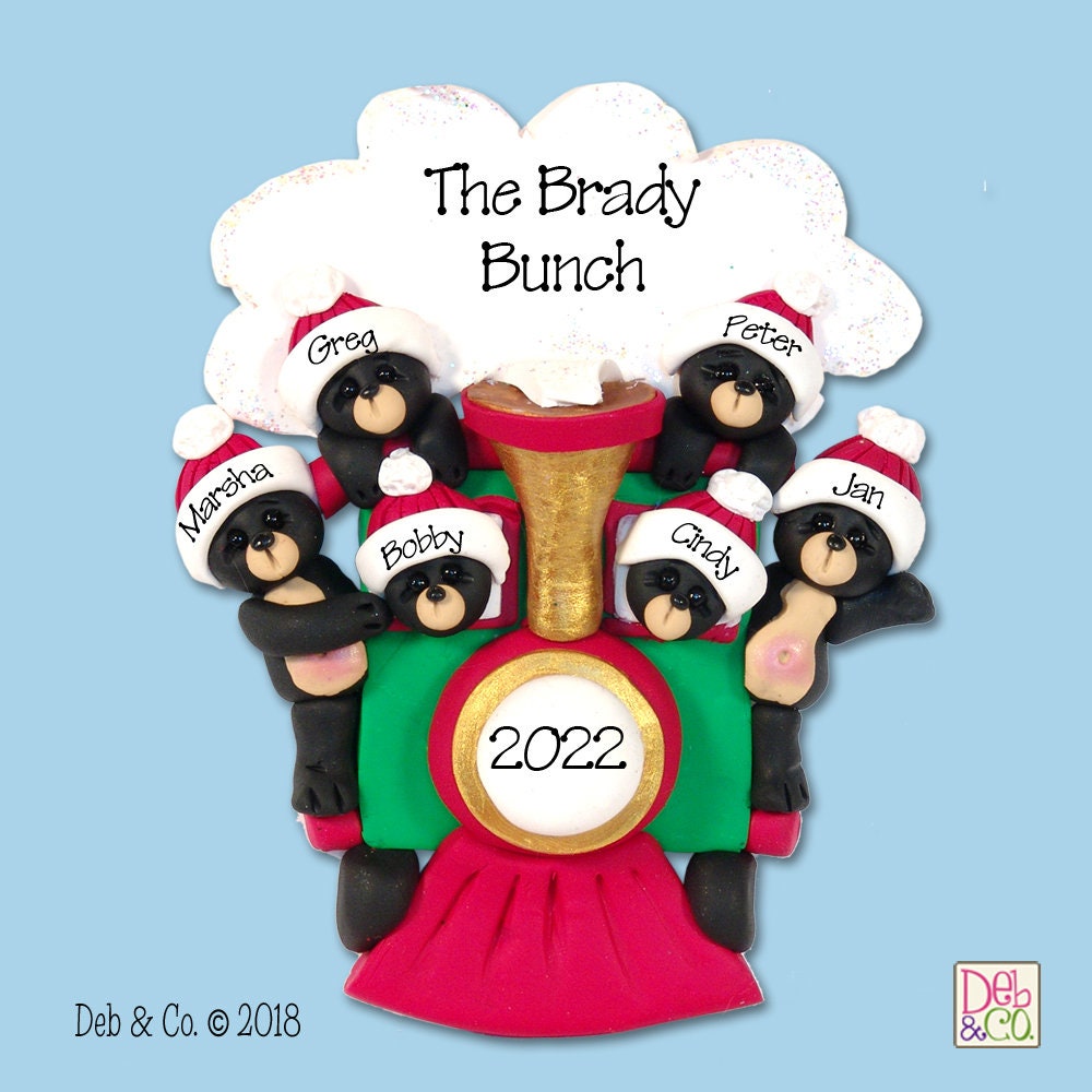 BLACK BEARS in Train Personalized Family Ornament of 6, Grandparents Gift, Handmade Polymer Clay Personalized Christmas Ornaments