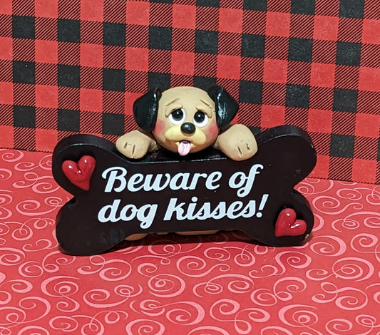 Puppy Dog "Beware of Dog Kisses" Puppy Pal Figurine Handmade Polymer Clay Valentine Decoration