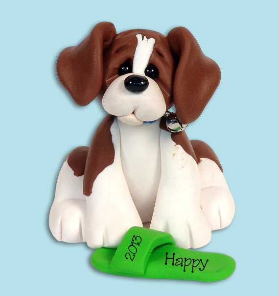 Pug / Dog / Puppy / with Plaque "I Chews You" Handmade Polymer Clay Personalized Christmas Ornament - 2 Piece Set - Choose your breed