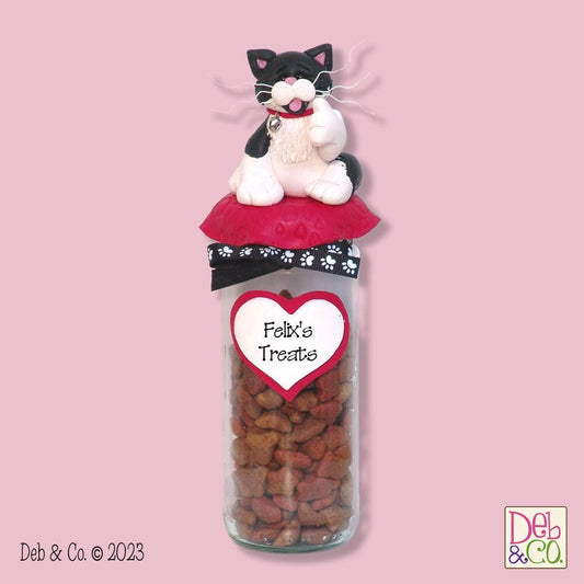 KITTY CAT TEAT Jar on Trinket / Keepsake / Cat Treats Storage Container - Handmade Polymer Clay