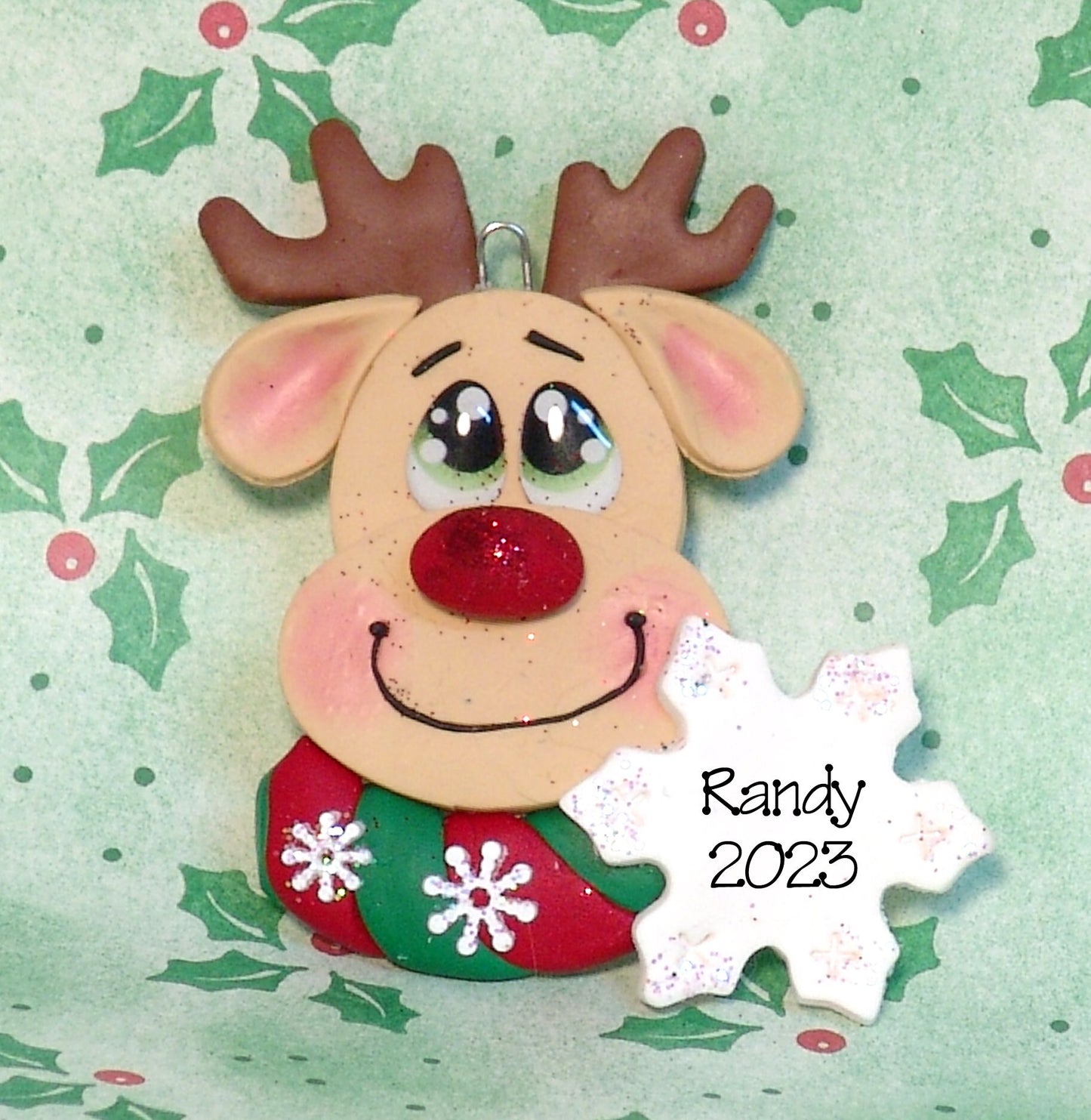 Rudolph the Reindeer Ornament HANDMADE POLYMER CLAY Personalized Christmas Ornament