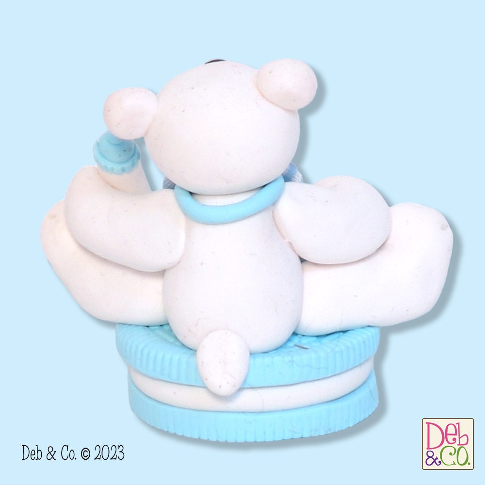 Polar Bear Sitting on Cookie Baby's 1st Christmas - Hanmdade Polymer Clay Personalized Christmas Figurine / Ornament