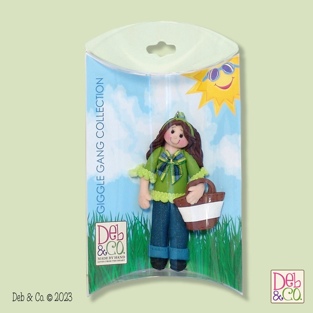Girl in lime top with Handbag, Personalized Christmas Ornament, HANDMADE Polymer Clay Ornament