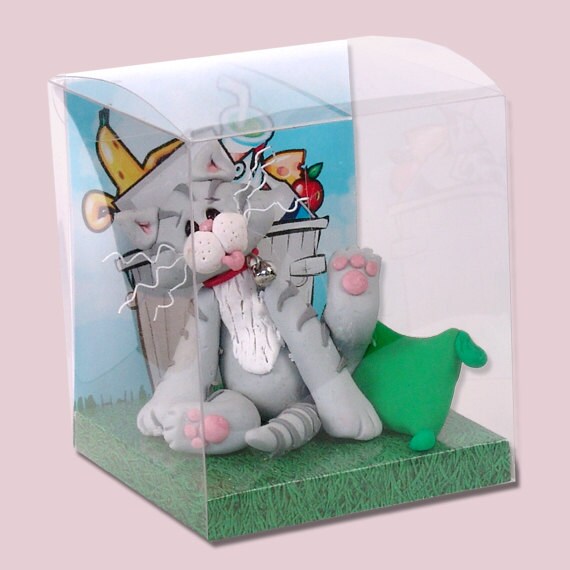 Grey Tabby KITTY CAT HANDMADE Polymer Clay Personalized Christmas Ornament