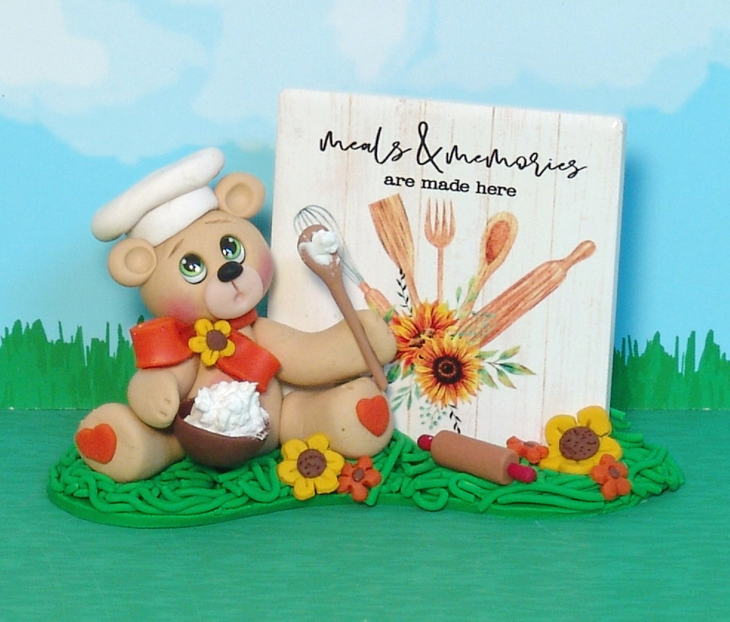 Nana's Kitchen Collectible Bear with Bowl & Spoon Handmade Polymer Clay Figurine - Tier Tray Holiday Decor