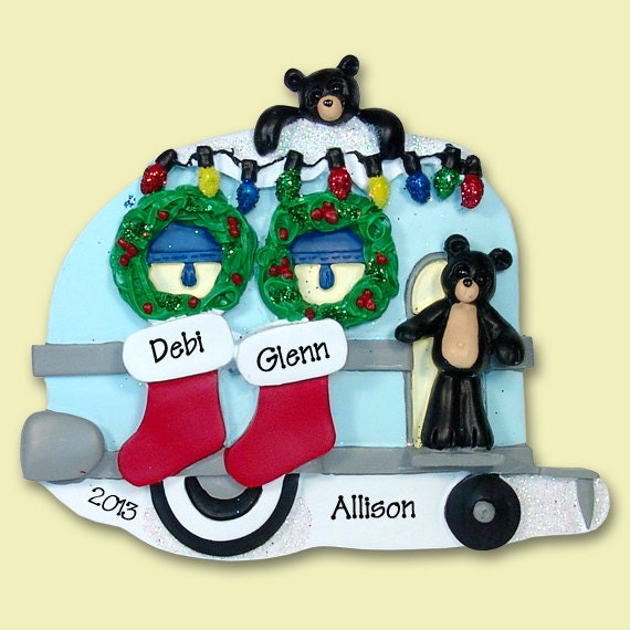 Personalized Christmas Ornament Black Bear Family of 2 - Couples Camping / Camper - HAND PAINTED RESIN