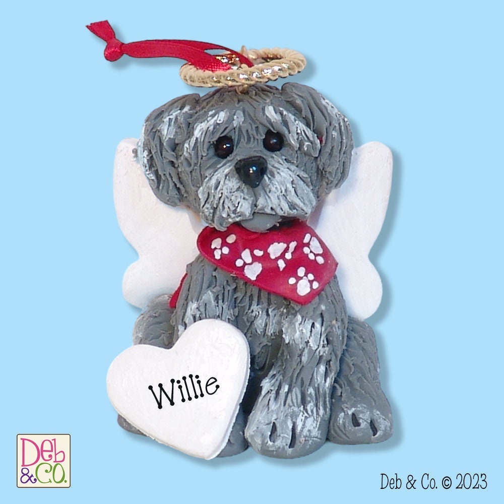 Custom Pet Memorial with Angel Wings and Halo Personalized Christmas Ornament HANDMADE Polymer Clay