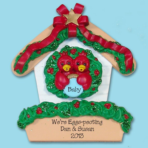 Robin Family of 2  in Birdhouse HAND PAINTED RESIN Couples Personalized Christmas Ornament