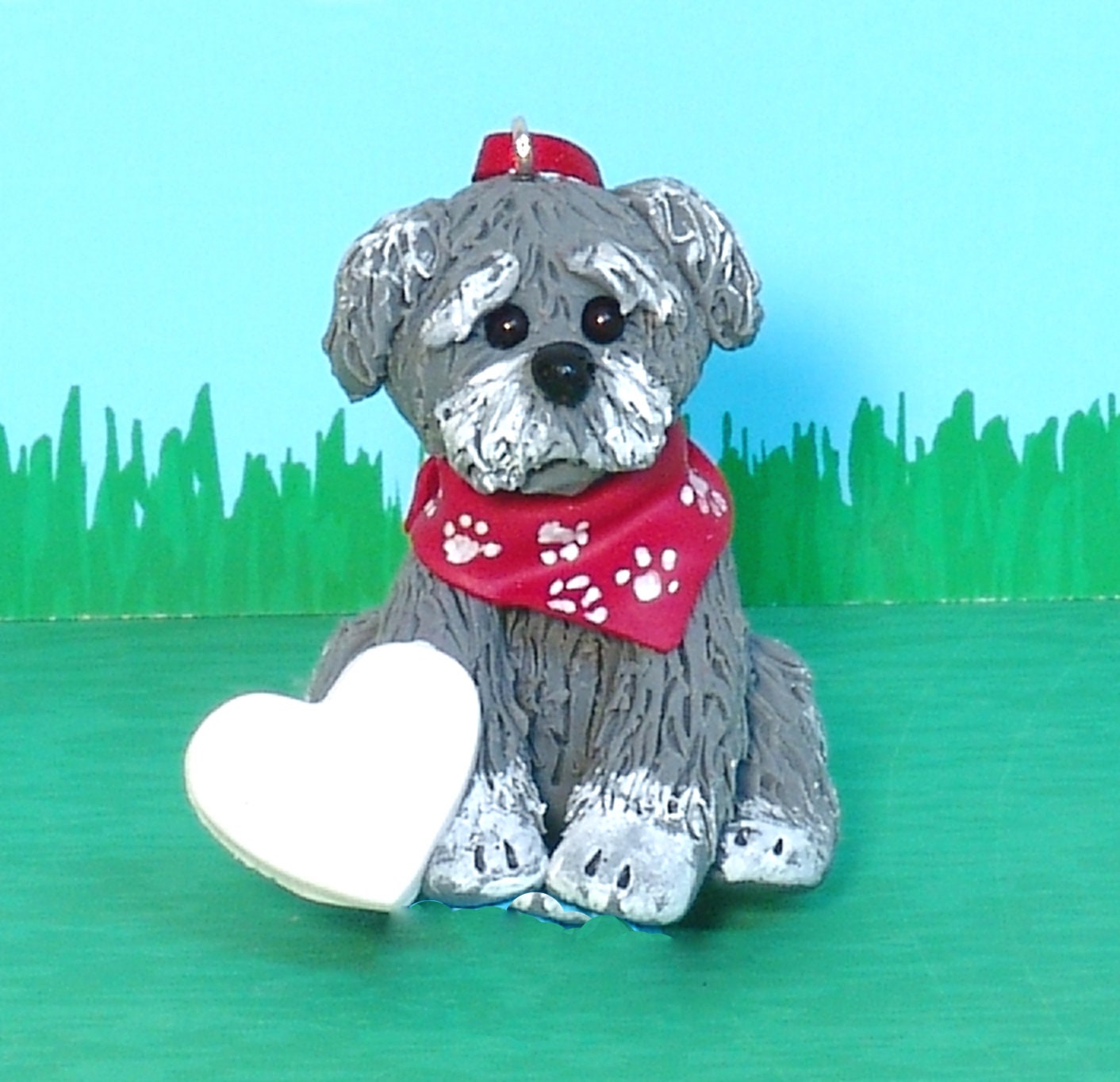 Gray TERRIER / Dog / Puppy / Handmade Polymer Clay Personalized Christmas Ornament