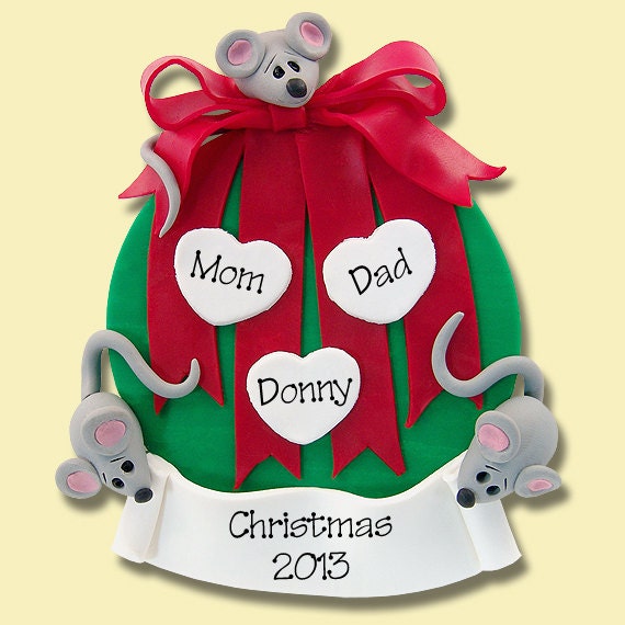 MICE on Ornament Family of 3 HANDMADE Polymer Clay Personalized Christmas Family Ornament