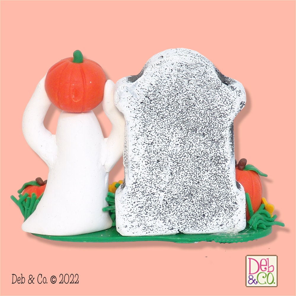 Halloween Ghost with Pumpkins and Tombstone HANDMADE POLYMER CLAY Halloween Figurine Decoration