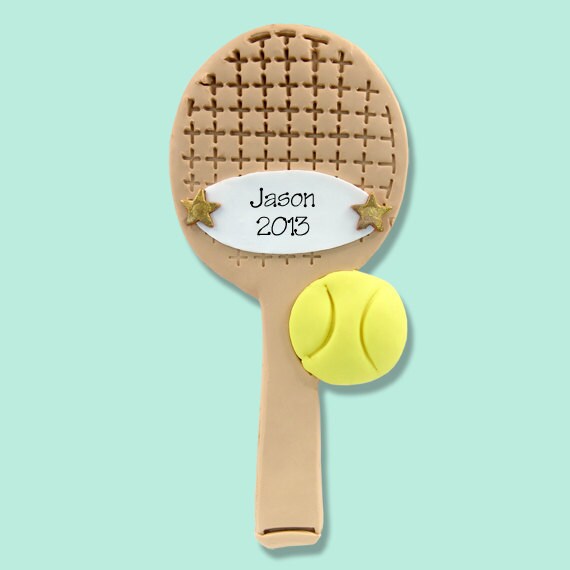 Tennis Racket Personalized Christmas Ornament - Handmade POLYMER CLAY - MATTE Finish
