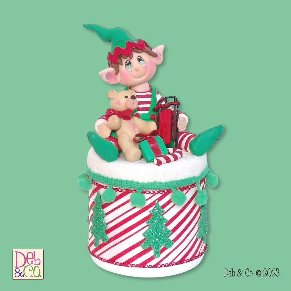 Elf Peppermint Candy or Trinket Jar - Handmade Polymer Clay Christmas Decor
