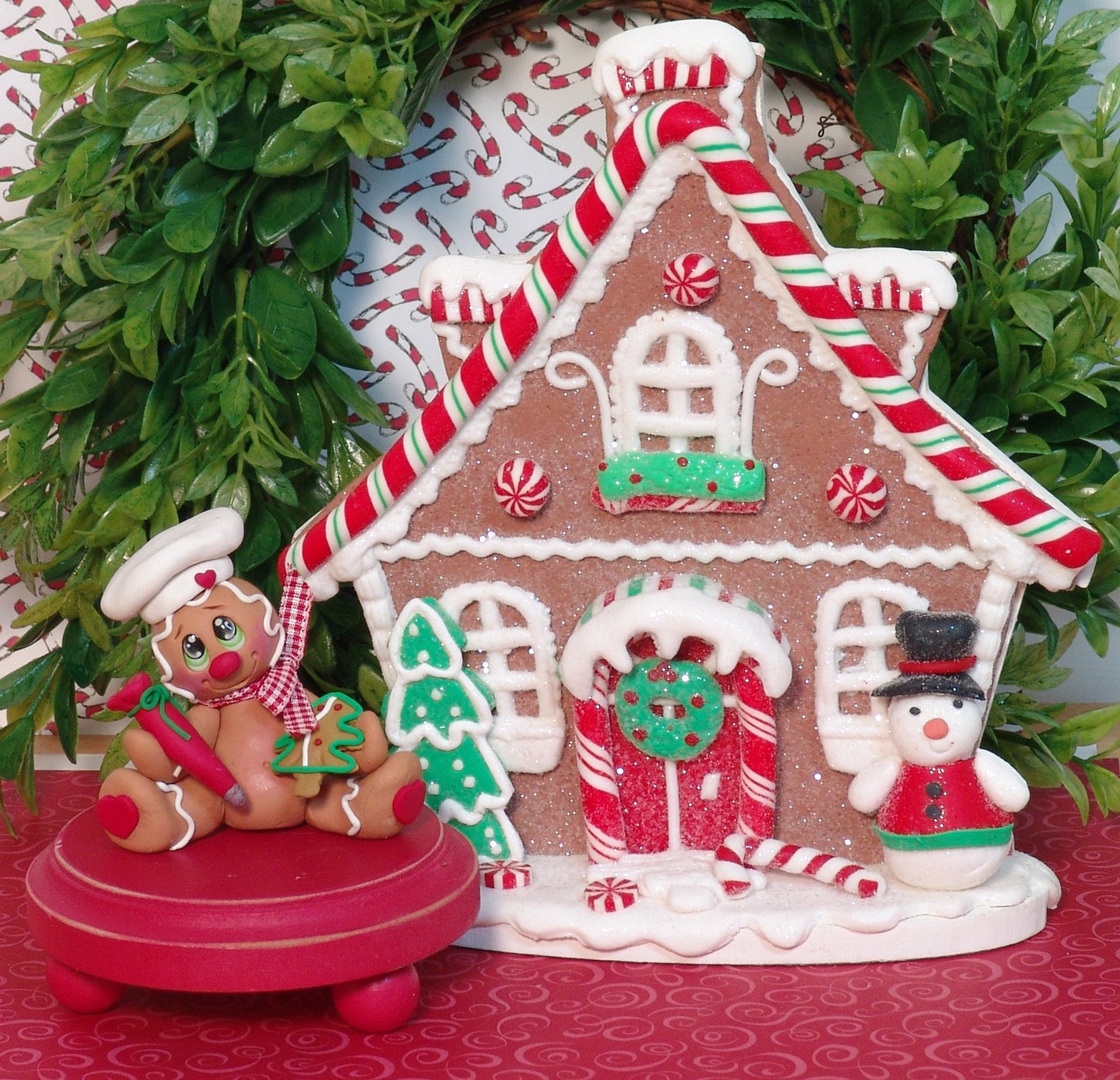 Gingerbread Clay Figure HANDMADE POLYMER CLAY Christmas Figurine - Tiered Tray Decor