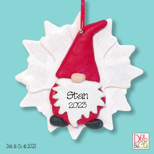Gnome on Snowflake HANDMADE POLYMER CLAY Personalized Christmas Ornament