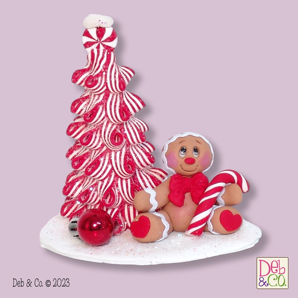 Peppermint Christmas Tree Gingerbread Clay Figure with  HANDMADE POLYMER CLAY Christmas Figurine - Tiered Tray Gingy Decor