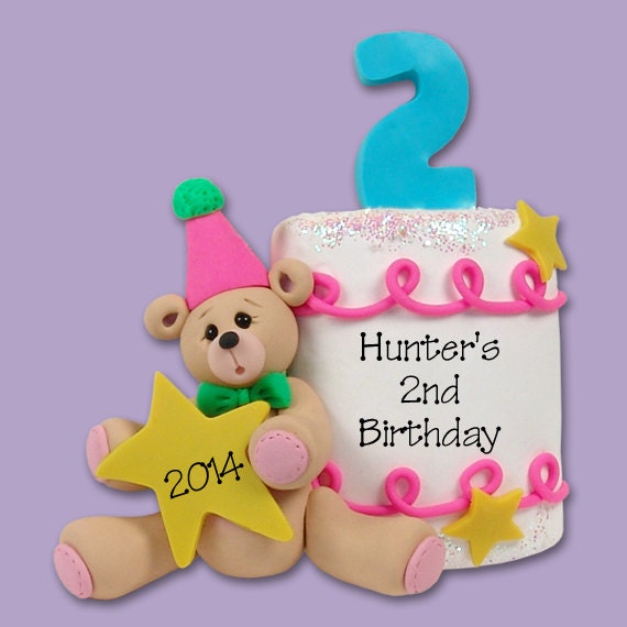 PERSONALIZED 2nd BIRTHDAY Cake Christmas Ornament HANDMADE Polymer Clay