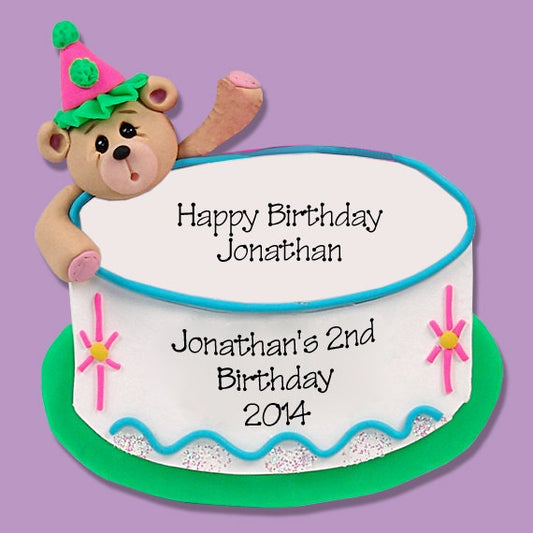 PERSONALIZED BIRTHDAY Ornament / Personalized Anniversary Cake Christmas Ornament - HANDMADE Polymer Clay - Personalized Cake Ornament