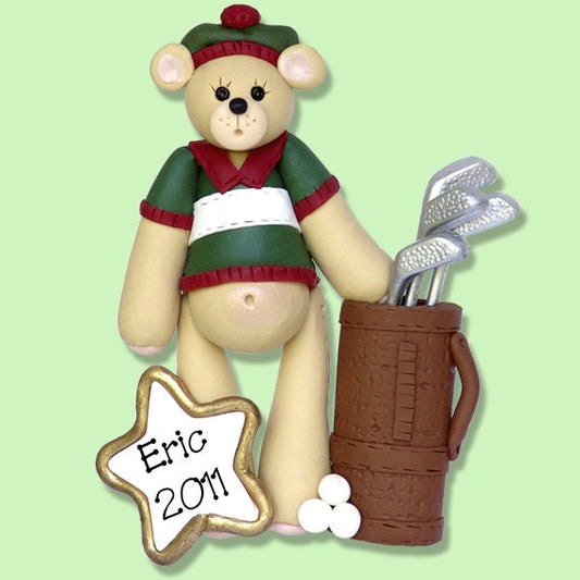 Personalized Christmas Ornaments - GOLFER  Bear Personalized Ornaments -  Handmade Polymer Clay Christmas Ornament - Personalized Golfer