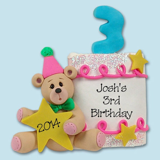 PERSONALIZED 3rd BIRTHDAY Cake Personalized Christmas Ornament - Handmade Polymer Clay