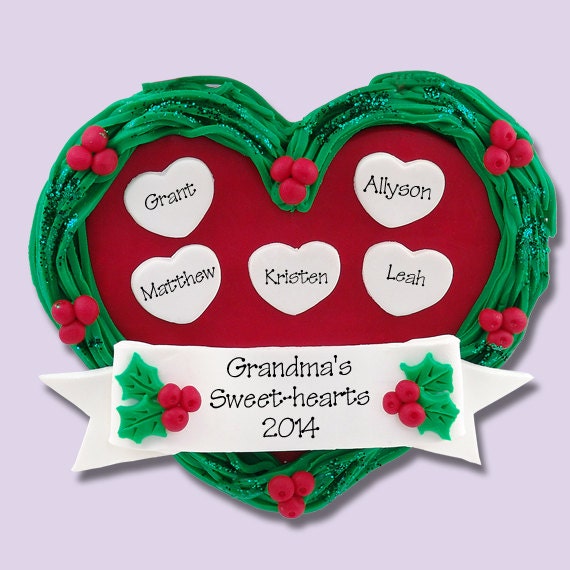 Grandparents Ornament - Heart Family of 5 / Grandparents Personalized Christmas Ornament HANDMADE POLYMER CLAY Personalized Ornaments