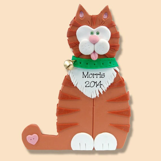 Orange Tabby  KITTY CAT HANDMADE Polymer Clay Personalized Christmas Ornament