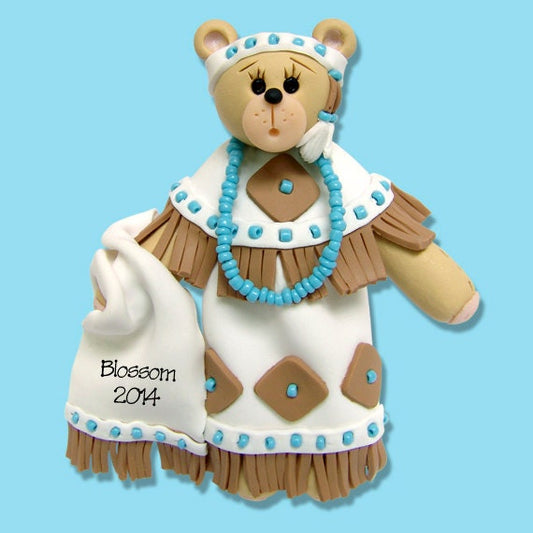 Personalized Christmas Ornaments - INDIAN MAIDEN  Belly Bear Handmade Polymer Clay - Personalized Ornaments - Custom Ornaments - Western