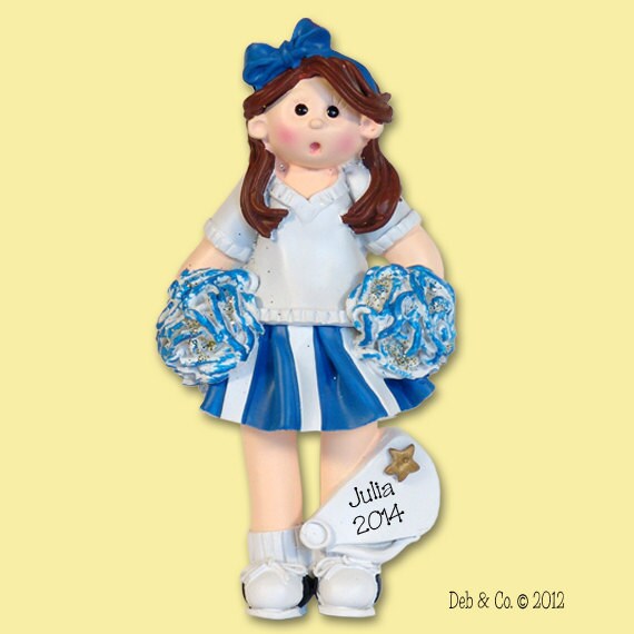 BLUE CHEERLEADER Personalized Christmas Ornament Hand Painted RESIN