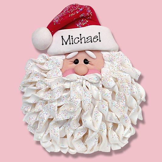 Noodle Beard Santa Face HANDMADE POLYMER CLAY Personalized Christmas Ornament