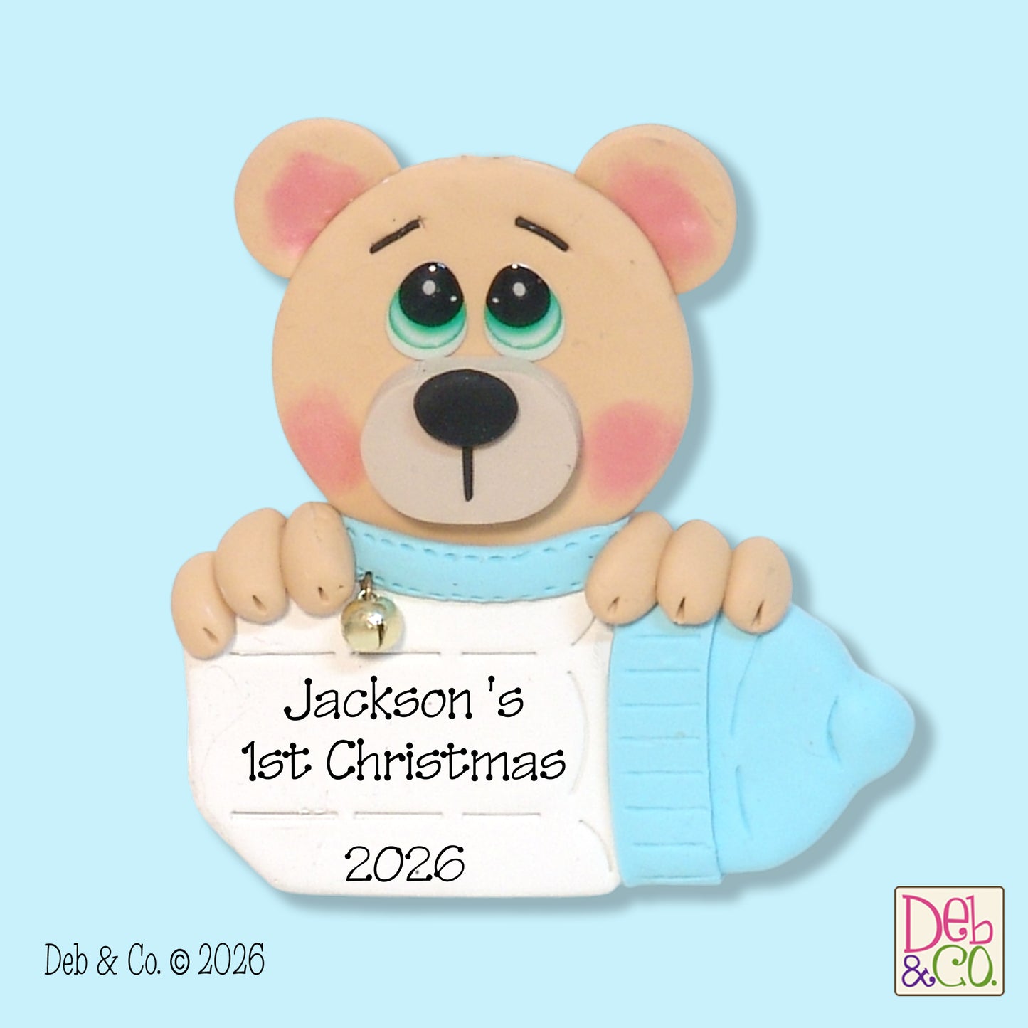 Bear with Baby Bottle Personalized Boy Ornament