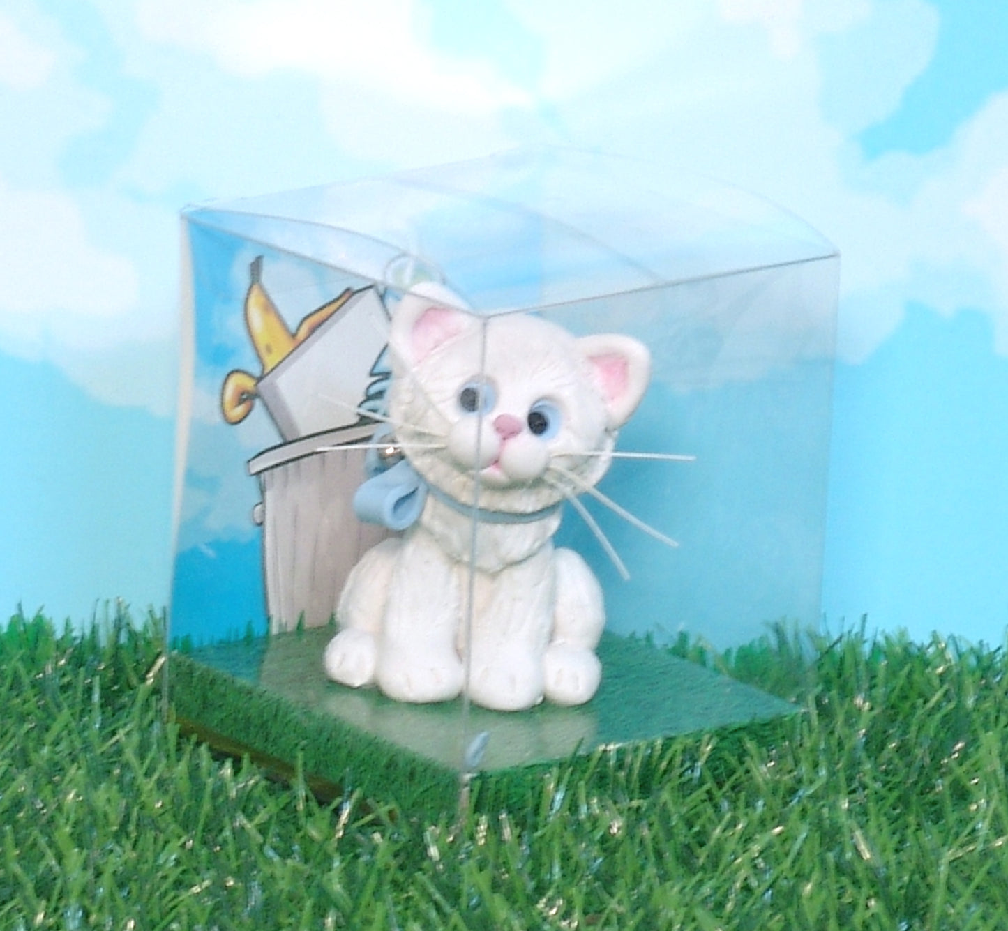 White Kitty Cat with Blue Bow & Silver Bell